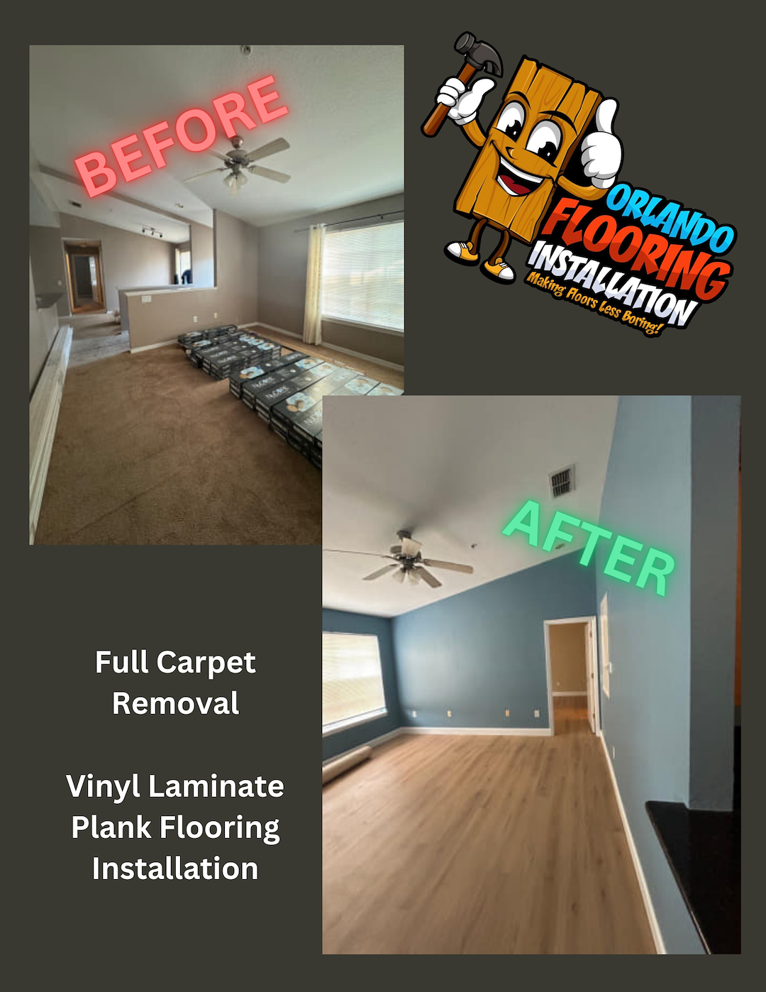 Transform Your Home with Expert Carpet Removal & Stunning Vinyl Laminate Flooring in Orlando, FL!